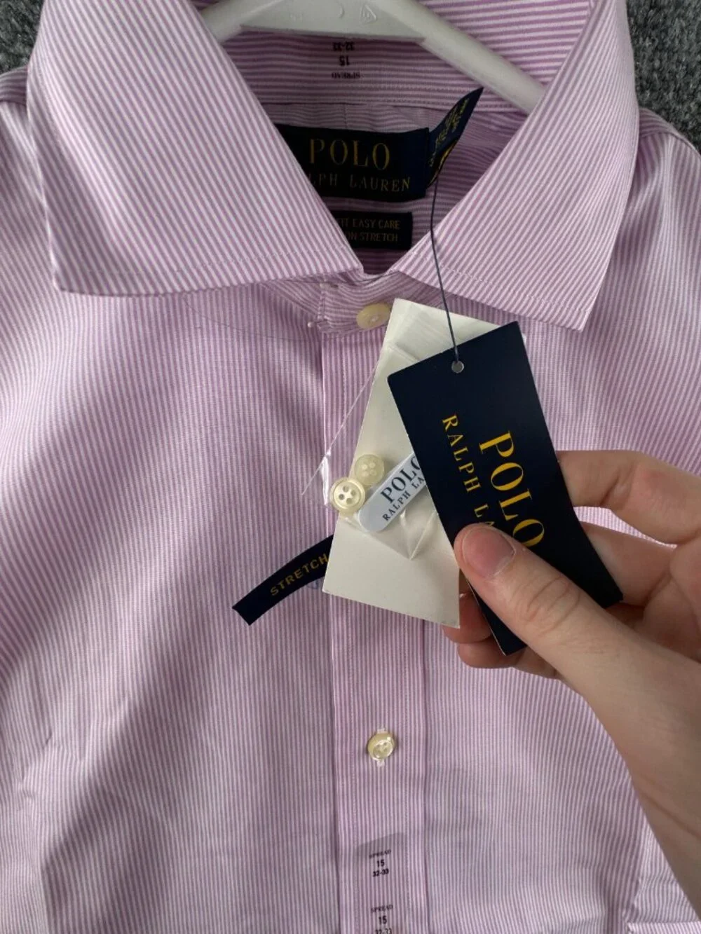 NWT Polo Ralph Lauren Pink Striped Classic Fit Easy Care Cotton Stretch 15 32/33
